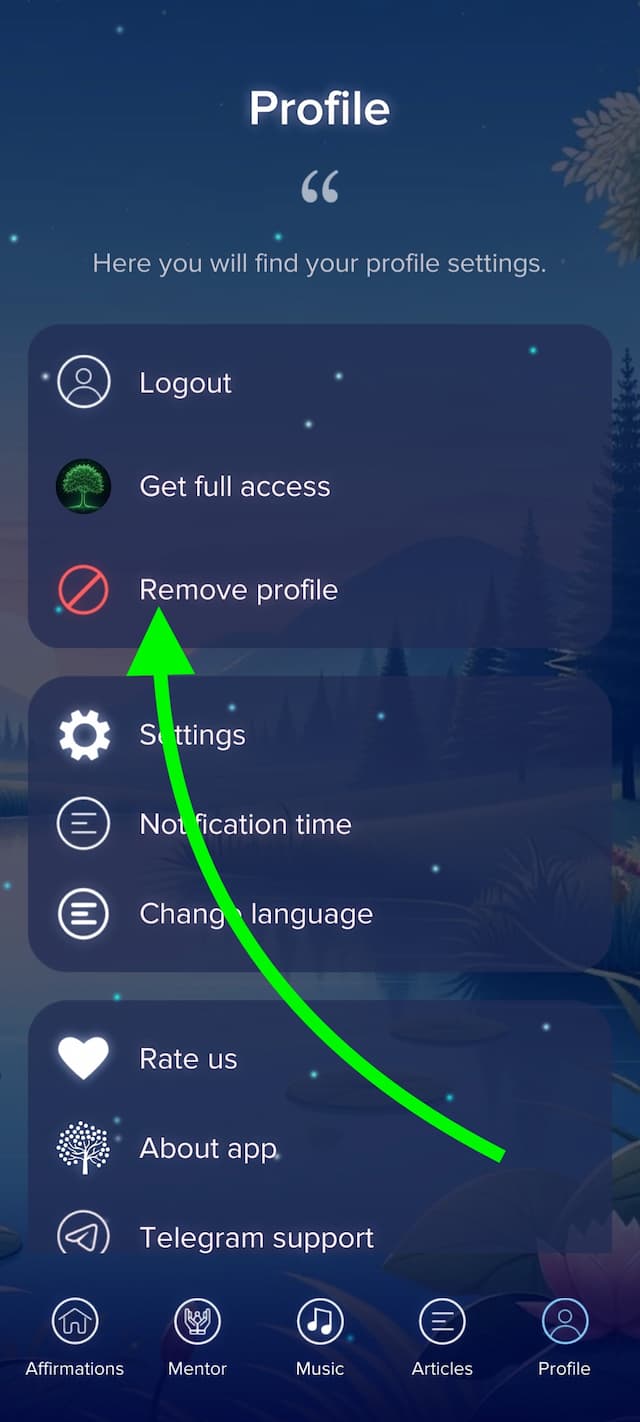 Delete profile option